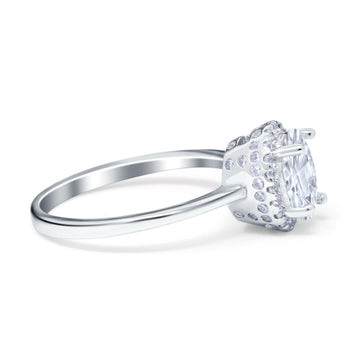 Halo Art Deco Oval Engagement Ring Simulated Cubic Zirconia 925 Sterling Silver